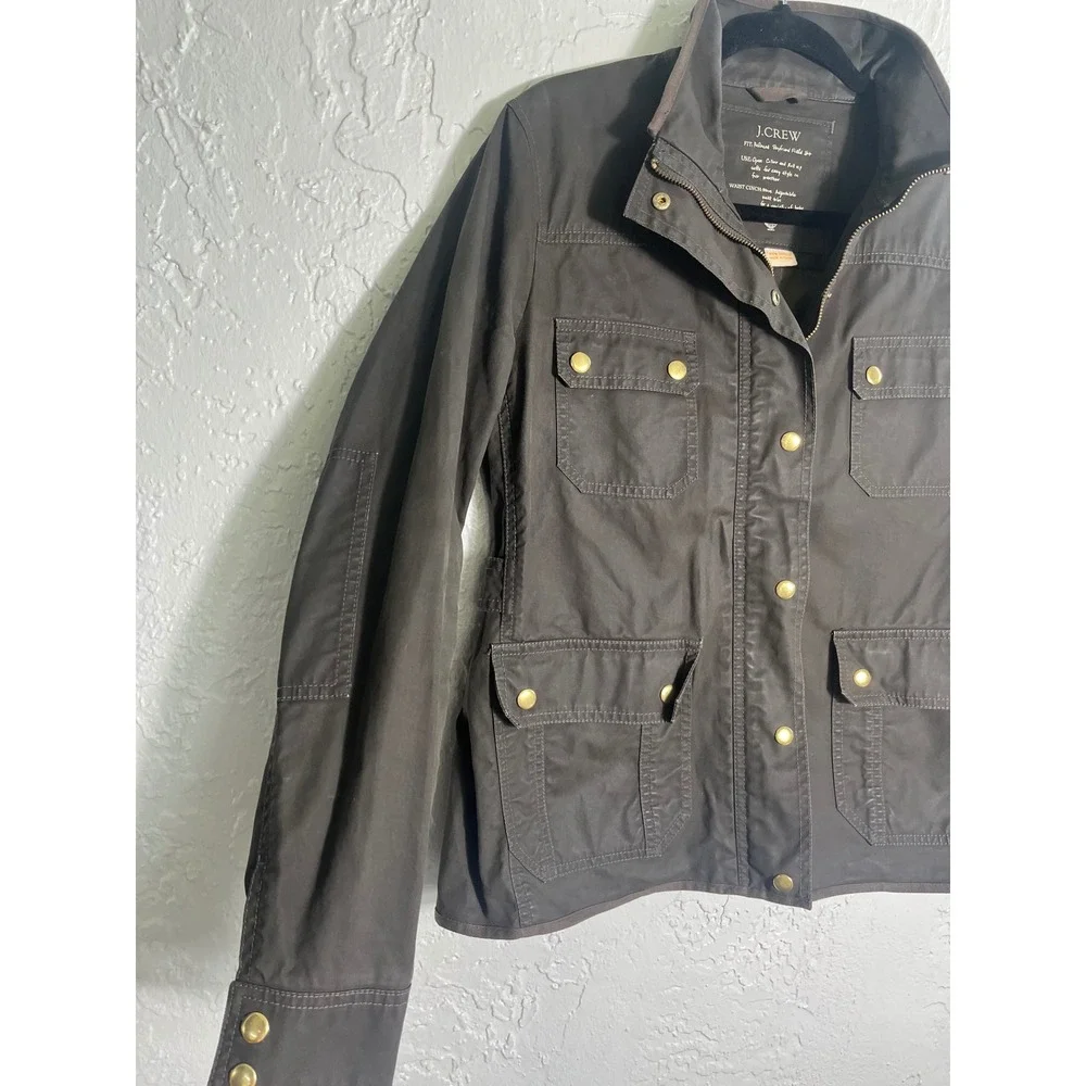 J.Crew Downtown Field Jacket XS Gray Utility Military Waxed Cotton Snap‎ Zip